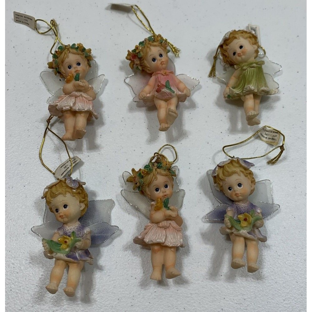 Vintage Fairy Angel Figurines Ornaments Christmas 6 Resin Hanging  4”